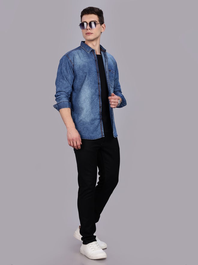 شارع كوونز قميص دنيم كاجوال أزرق للرجال - Image 5